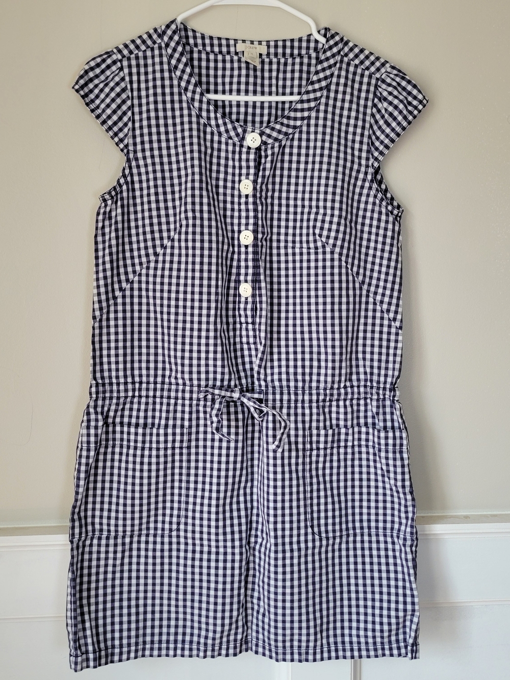 J. Crew Olivia Gingham Shift Dress Navy Blue White Size 6. 100% Cotton